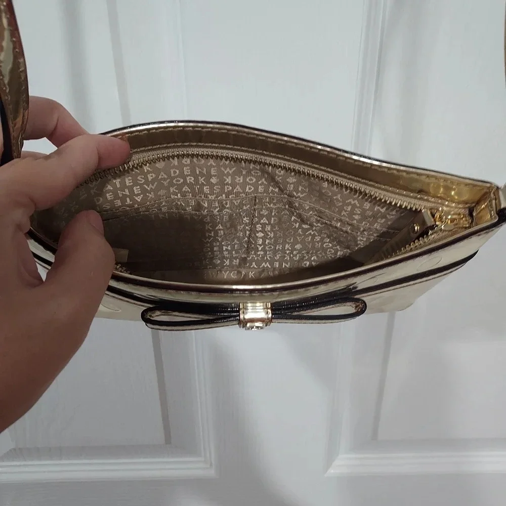 Kate Spade New York Bow Accent Metallic Gold Polka Dot Design Crossbody
